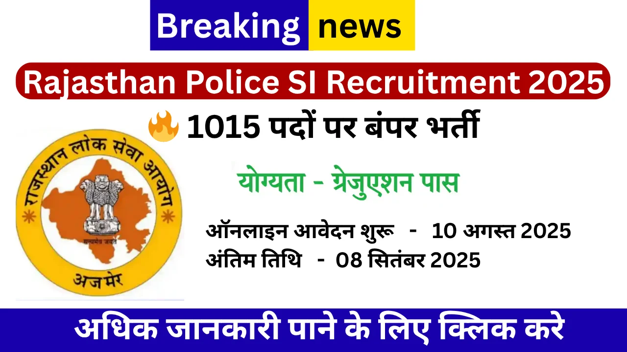 Rajasthan Police SI Recruitment 2025: राजस्थान पुलिस सब इंस्पेक्टर के 1015 पदों पर बंपर भर्ती
